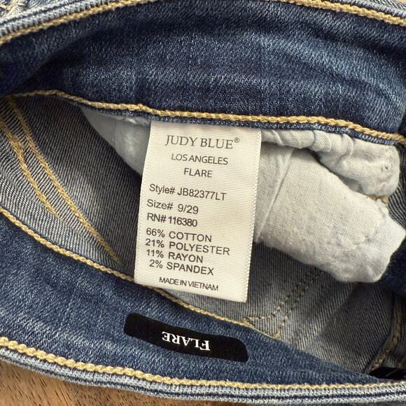 Judy Blue Los Angeles Flare Denim Jeans Distressed High Rise Size 9/29 - Picture 8 of 11